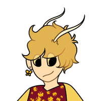A picture of a white person with fluffy blond hair and yellow eyes. They also have antennae.